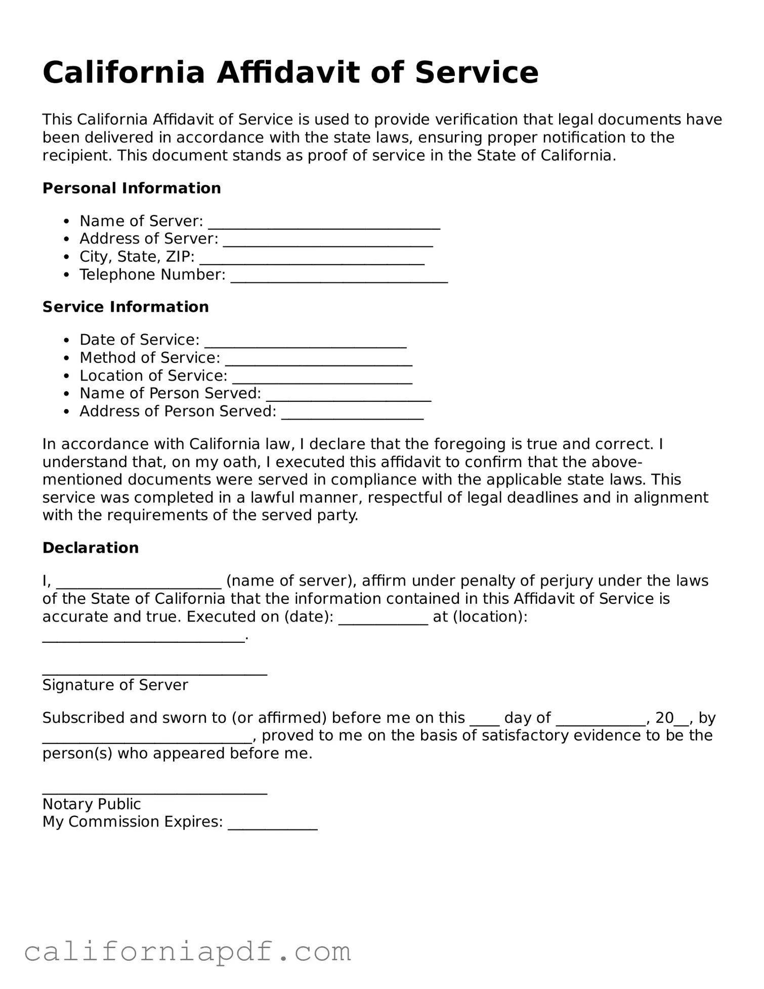 Attorney-Approved California Affidavit of Service Document