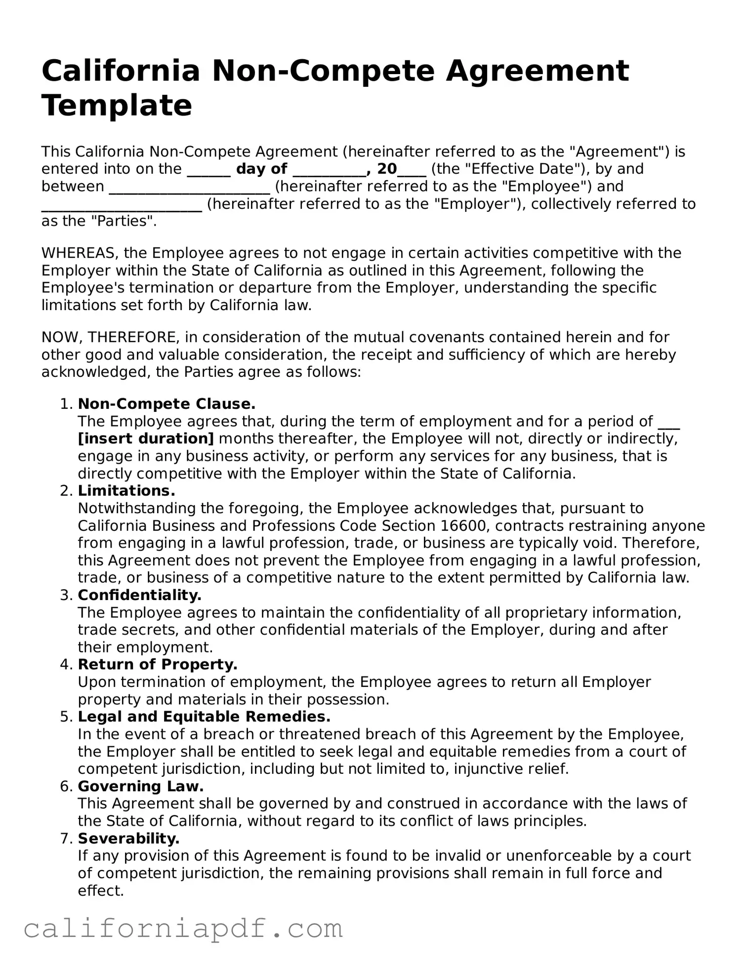 Attorney-Approved California Non-compete Agreement Document