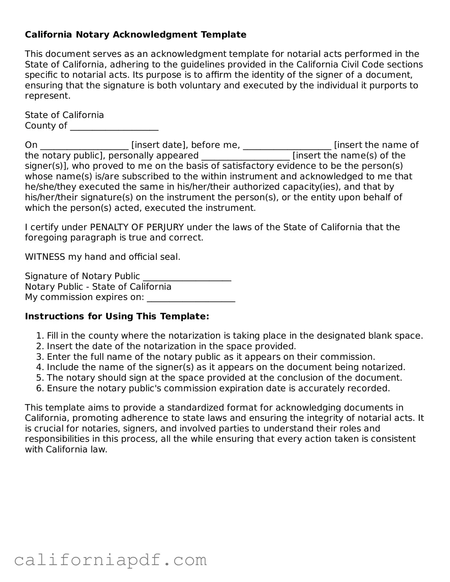 Attorney-Approved California Notary Acknowledgement Document