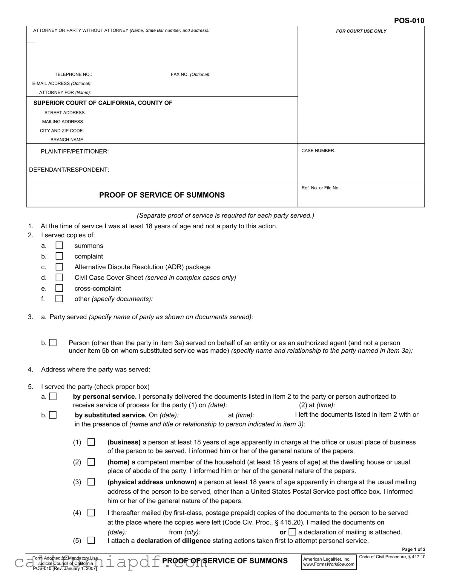 Fill a Valid California Pos 010 Form
