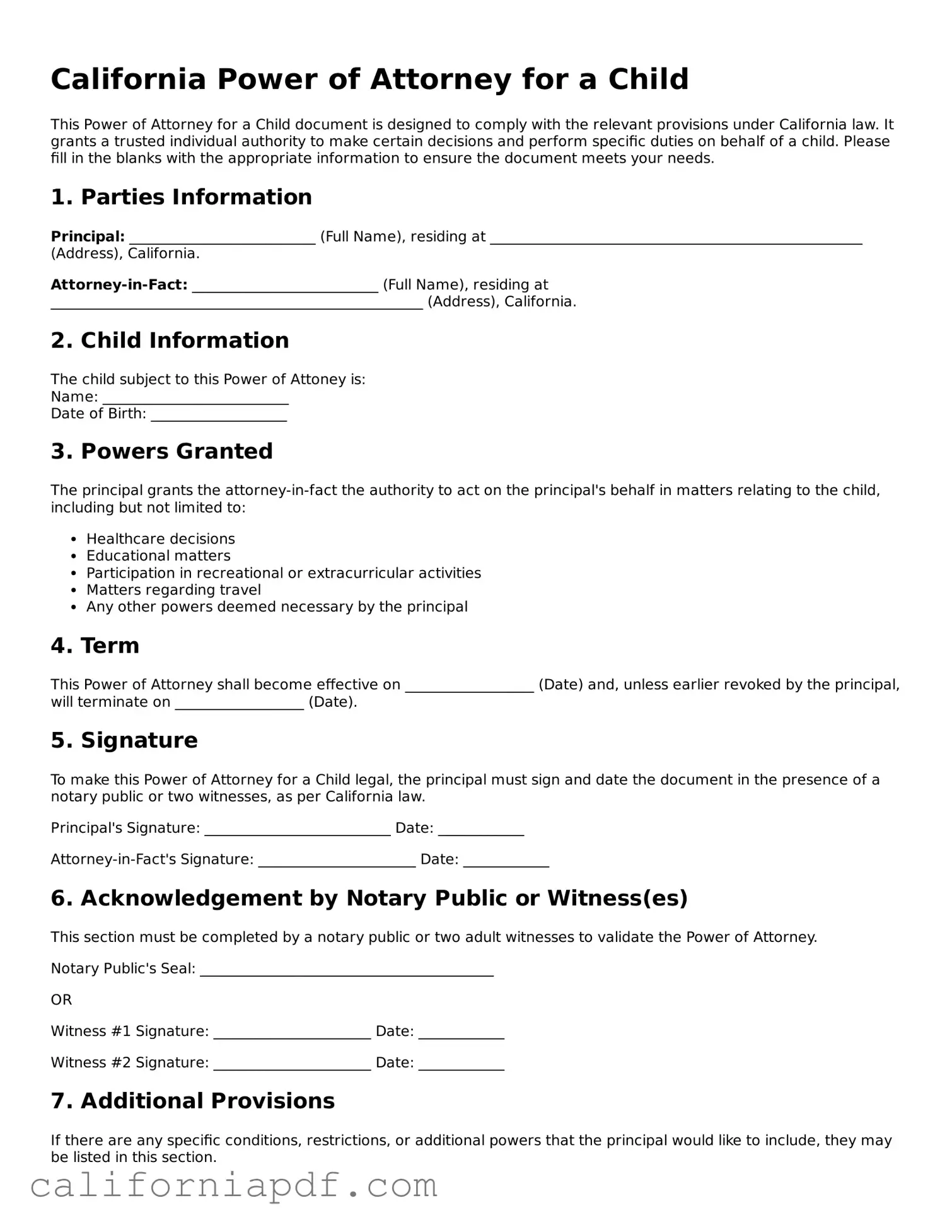 Attorney-Approved California Power of Attorney for a Child Document