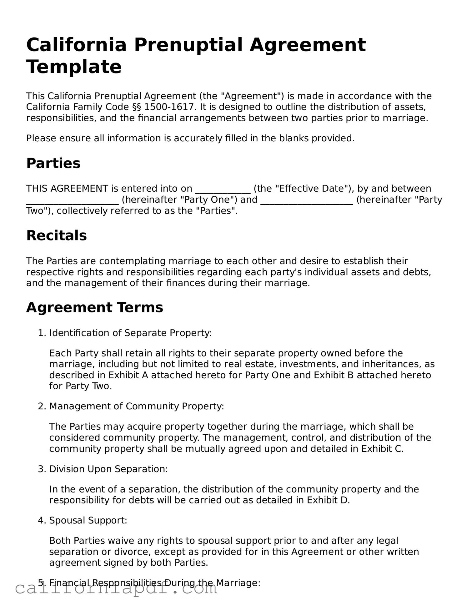 Attorney-Approved California Prenuptial Agreement Document