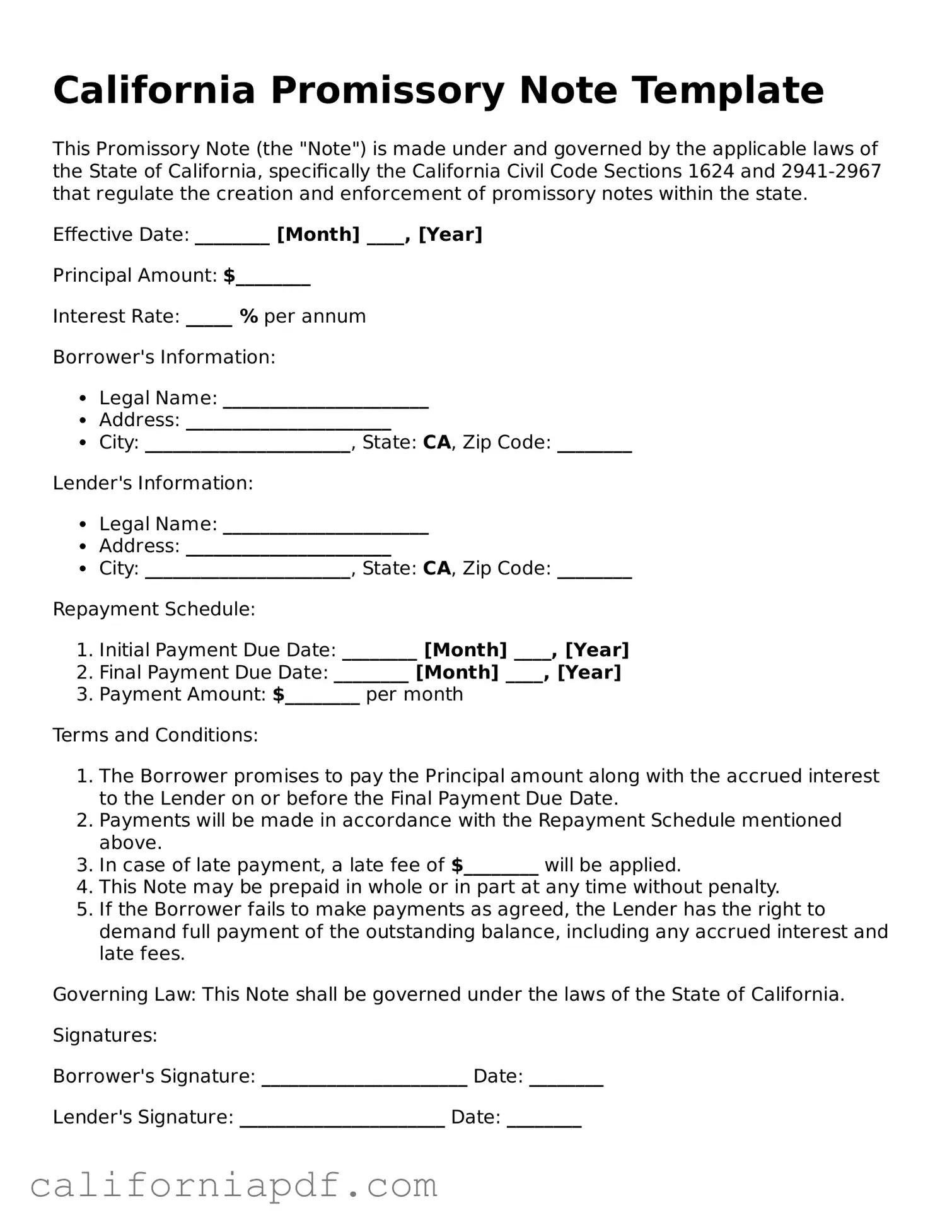 Attorney-Approved California Promissory Note Document