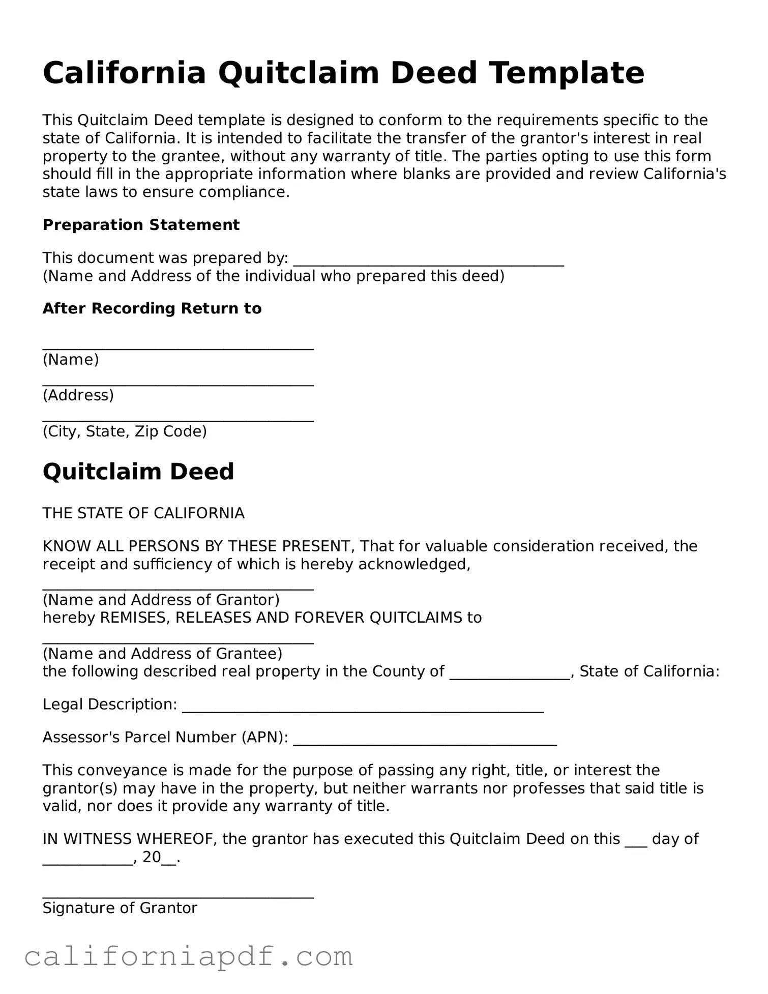 Attorney-Approved California Quitclaim Deed Document