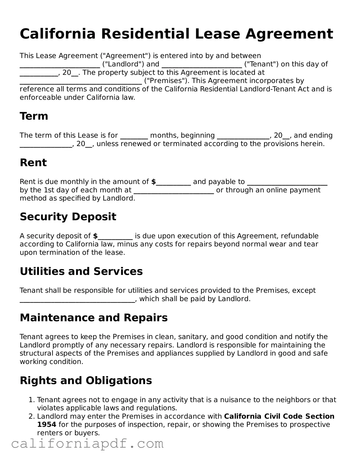 Attorney-Approved California Lease Agreement Document