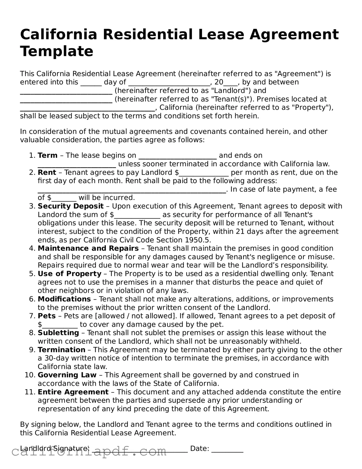 Attorney-Approved California Residential Lease Agreement Document