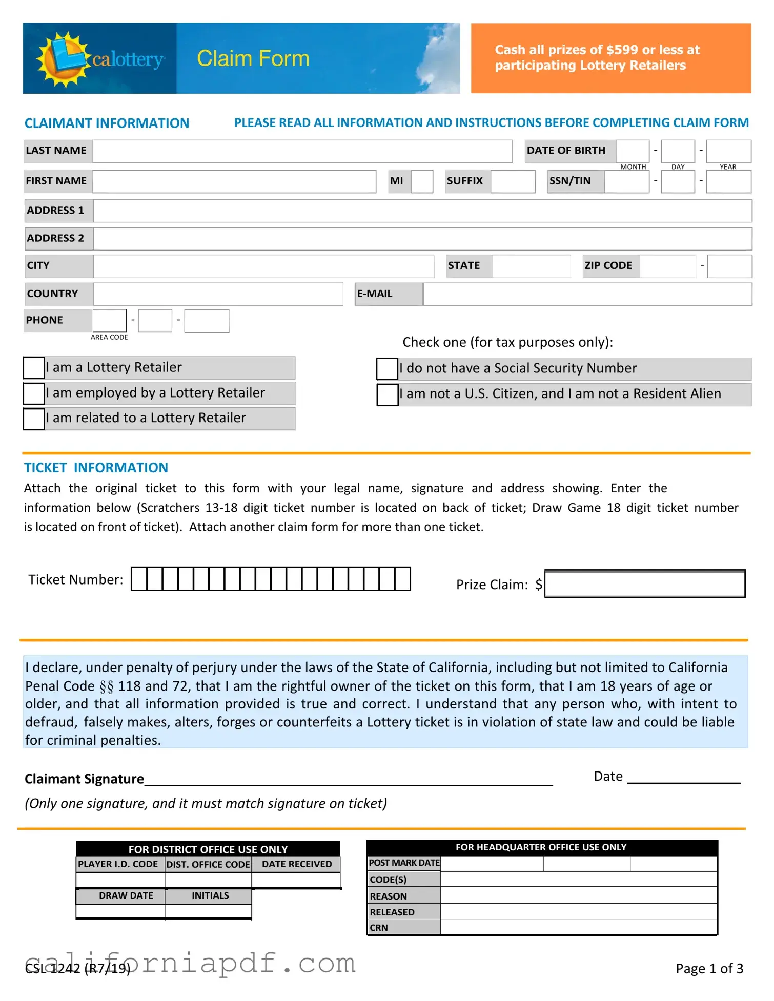Fill a Valid California Scratchers Form