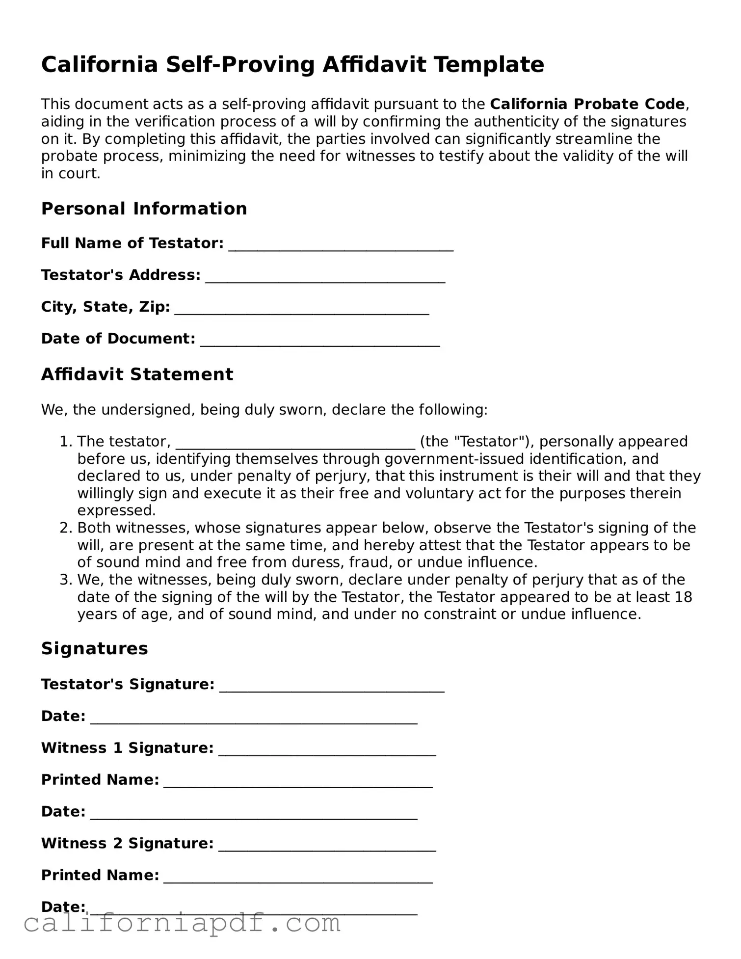 Attorney-Approved California Self-Proving Affidavit Document