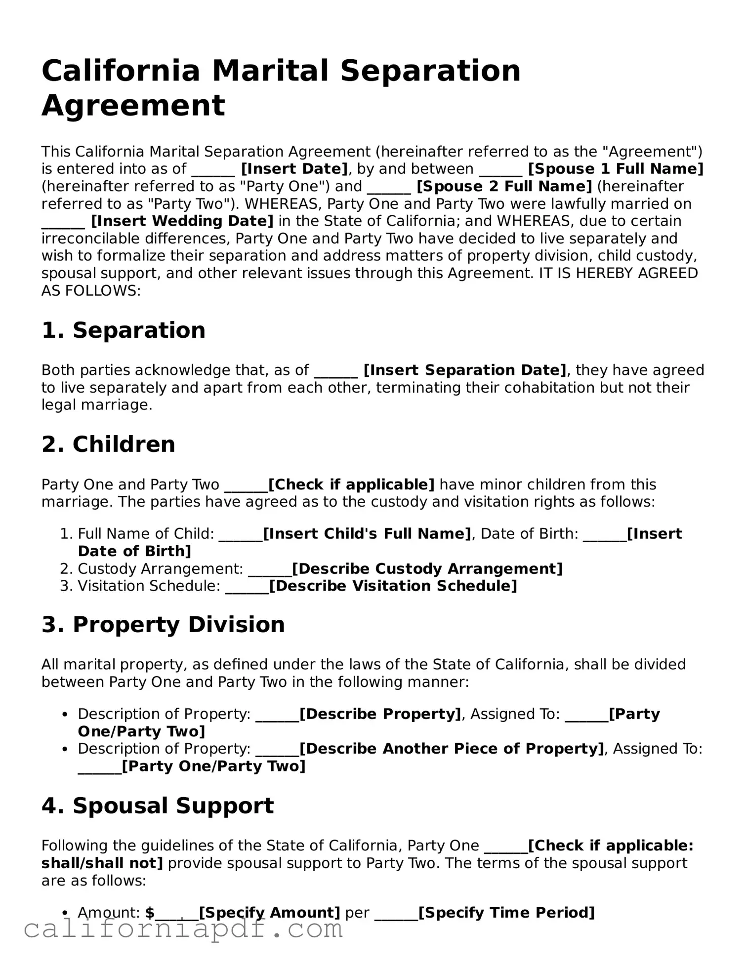 Attorney-Approved California Marital Separation Agreement Document
