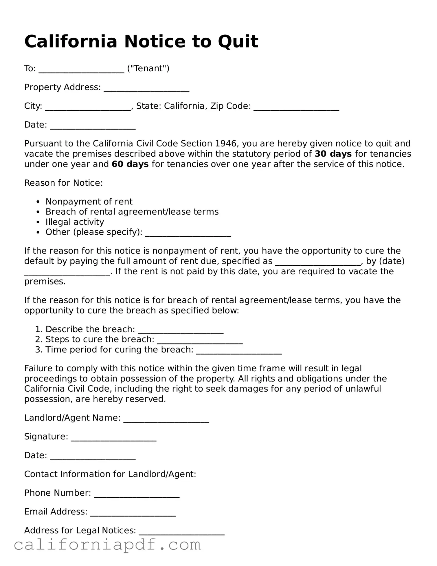 Attorney-Approved California Notice to Quit Document
