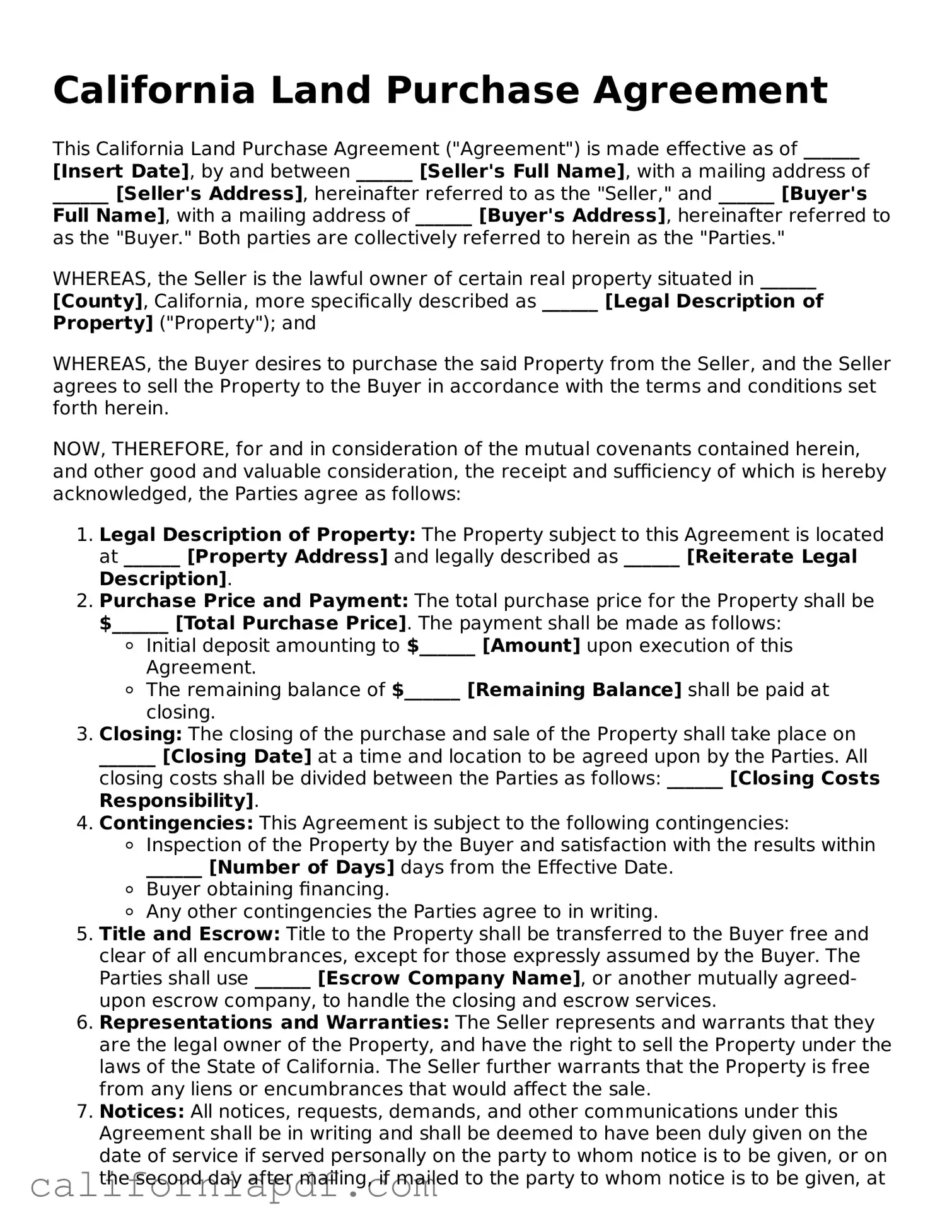 Attorney-Approved California Land Purchase Agreement Document