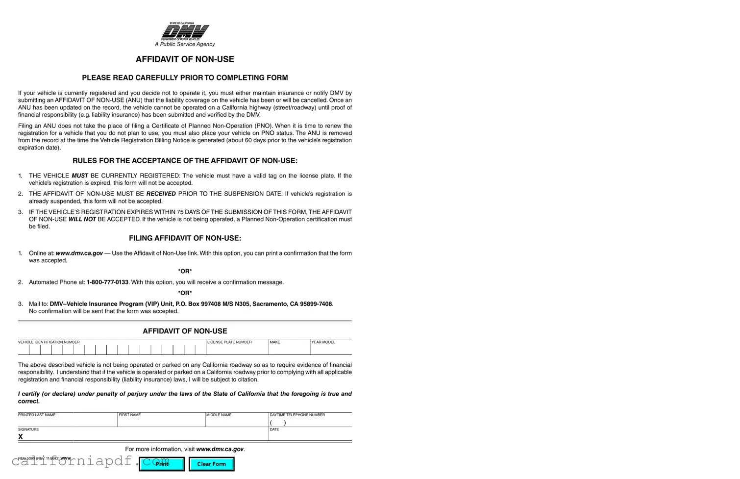 Fill a Valid California Affidavit of Non-Use REG 5090 Form