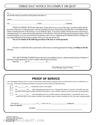 Fill a Valid 3 Day Quit Notice California Form