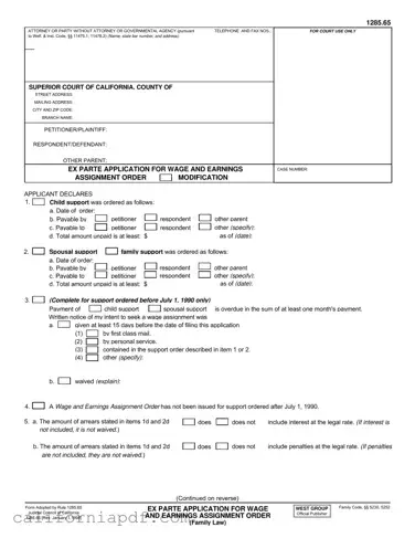 Fill a Valid California 1285 65 Form