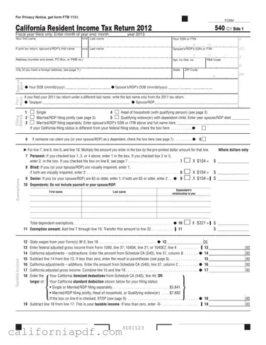 Fill a Valid California 540 C1 Form