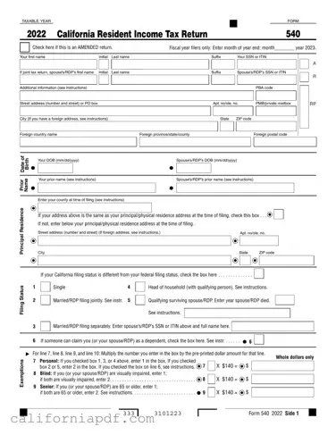 Fill a Valid California 540 V Form