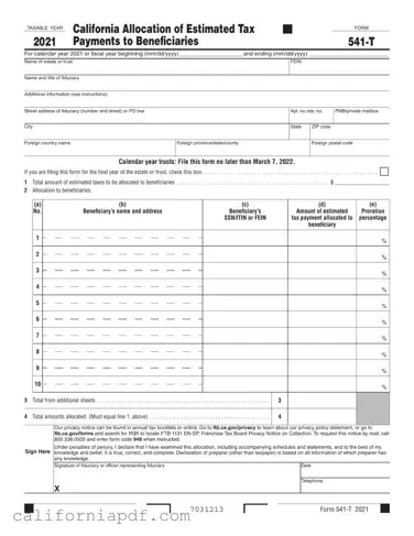 Fill a Valid California 541 T Form