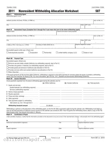 Fill a Valid California 587 Form