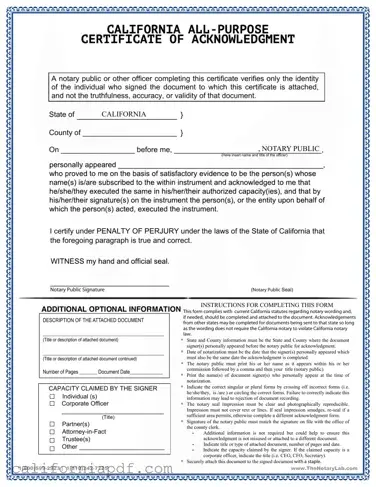 Fill a Valid California Acknowledgement Certificate Form