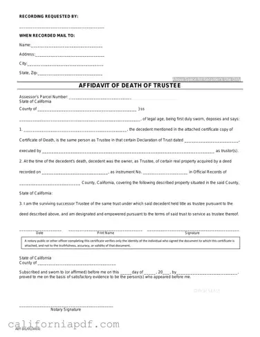 Fill a Valid California Affidavit of Death of a Trustee Form