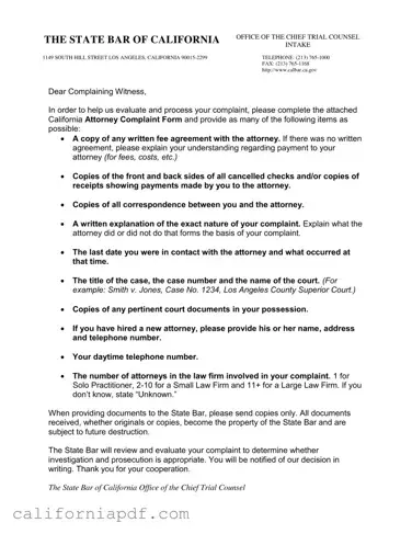 Fill a Valid California Attorney Complaint Form