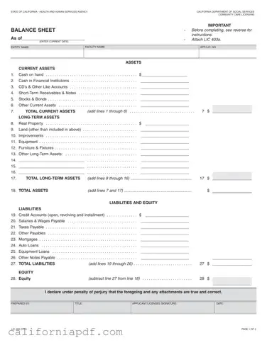 Fill a Valid California Balance Sheet Form