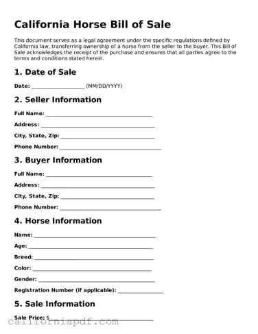 Attorney-Approved California Horse Bill of Sale Document