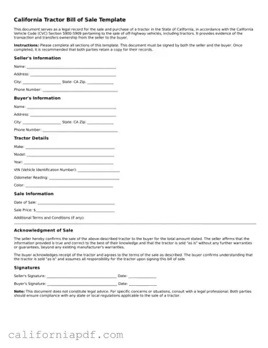 Attorney-Approved California Tractor Bill of Sale Document