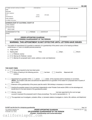 Fill a Valid California Gc 240 Form