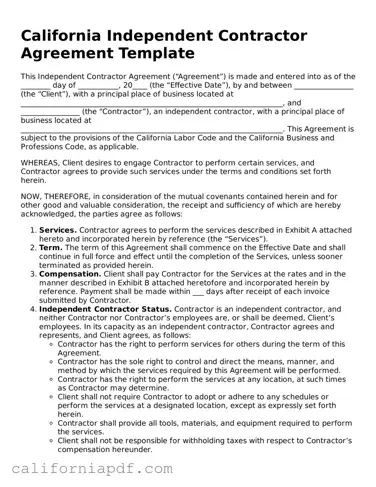 Attorney-Approved California Independent Contractor Agreement Document