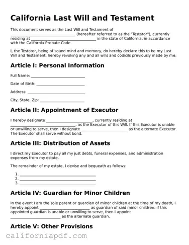 Attorney-Approved California Last Will and Testament Document
