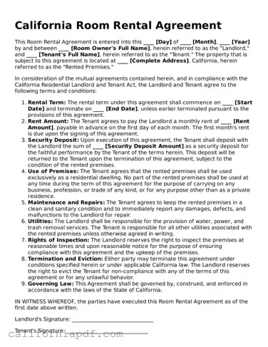Attorney-Approved California Room Rental Agreement Document