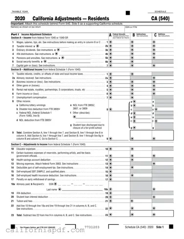 Fill a Valid Schedule California 540 Form